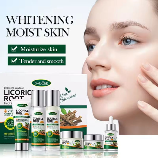 Licorice Root Facial Care Set | VC Whitening Facial Cleanser Anti-freckle Face Cream | Brighten Face Serum Anti-aging Skincare kit